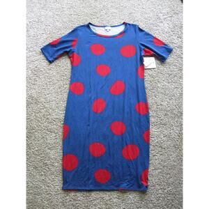 New LuLaRoe Julia Knee length Dress womans Extra Large XL Blue and‎ Red Dots!